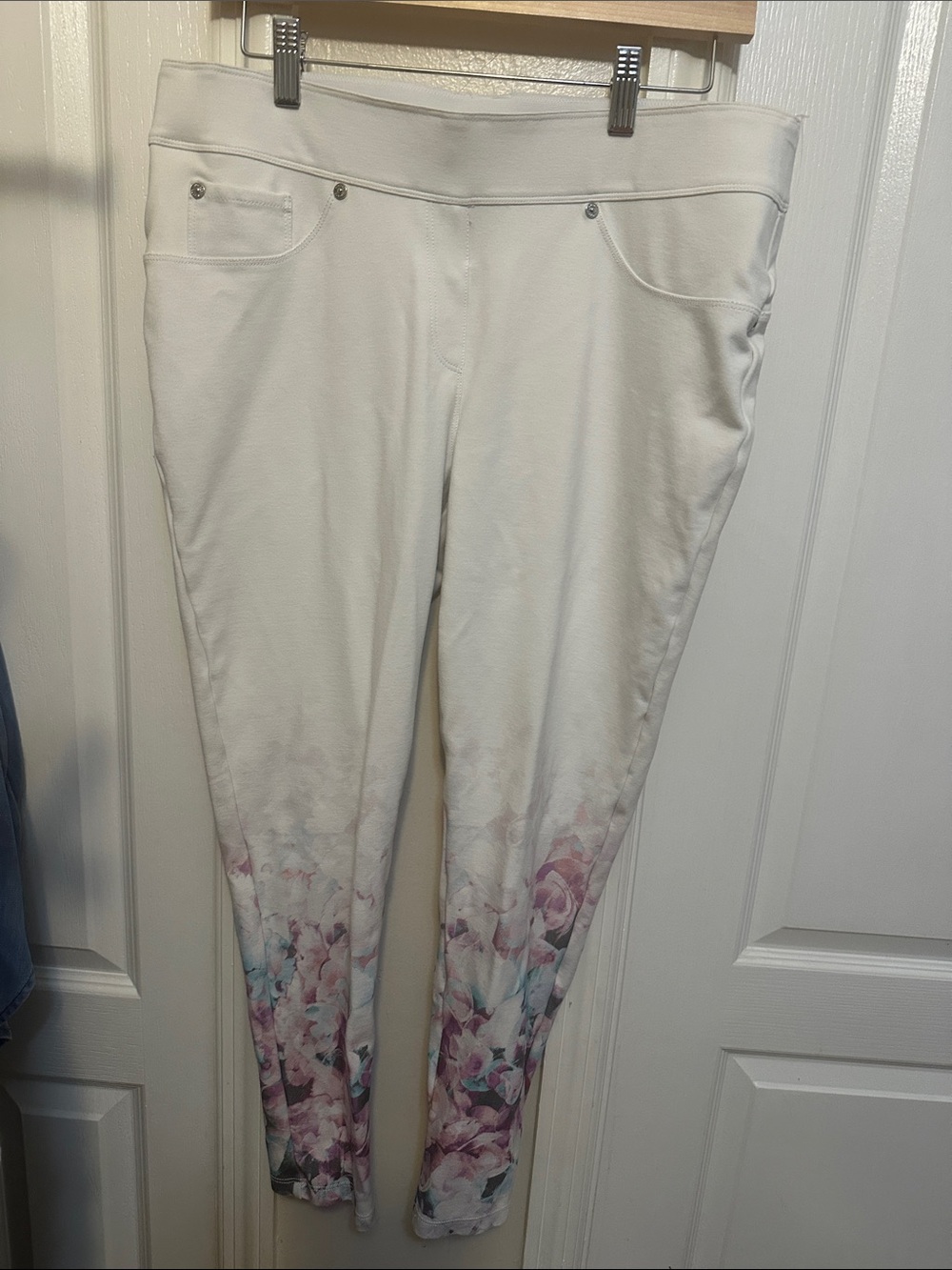 Luxe White Jeans with Pink Floral Hem